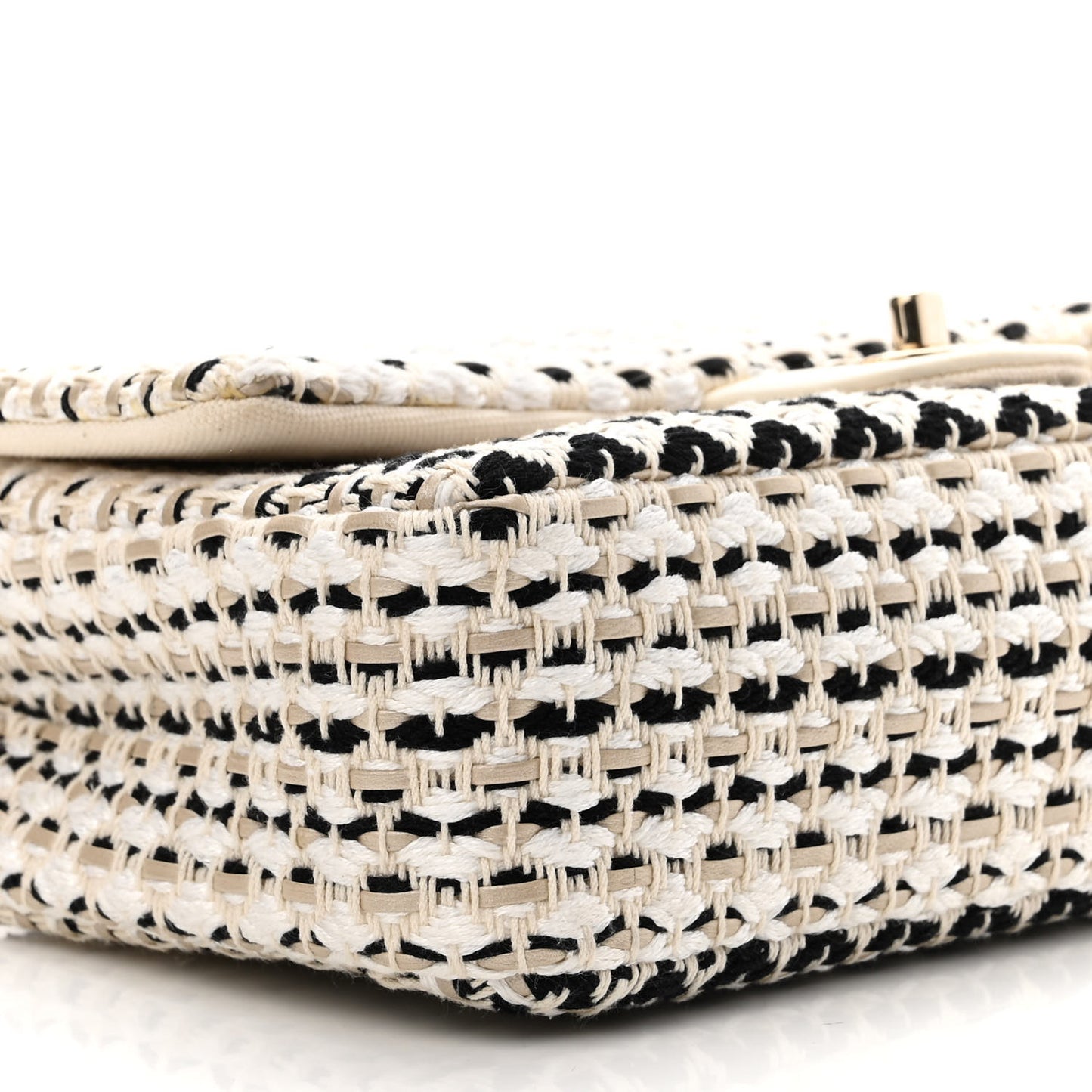 Cotton Raffia Lambskin Woven Medium Single Flap Beige Beige Black