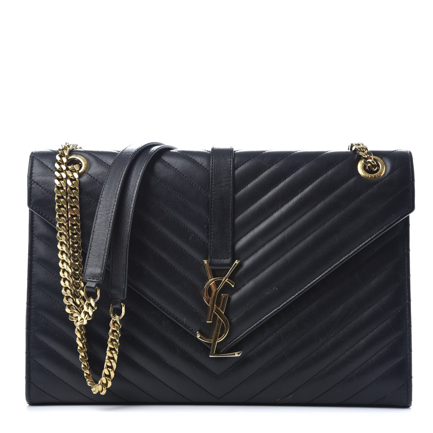 Smooth Calfskin Matelasse Chevron Large Monogram Satchel Black