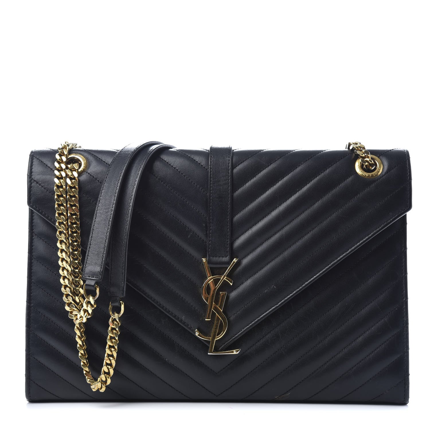 Saint Laurent Smooth Calfskin Matelasse Chevron Large Monogram Satchel Black 1 of 32