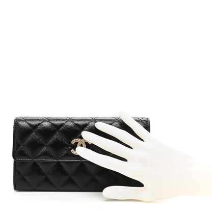 Chanel Caviar Quilted Multi Chain CC Large Gusset Flap Wallet Black 2 of 12