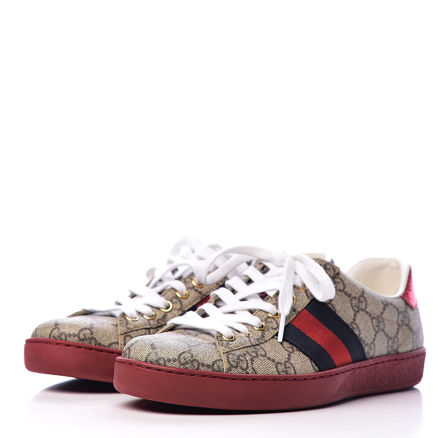 GG Supreme Monogram Ayers Mens New Ace Low-Top Sneaker 6.5 Beige Red