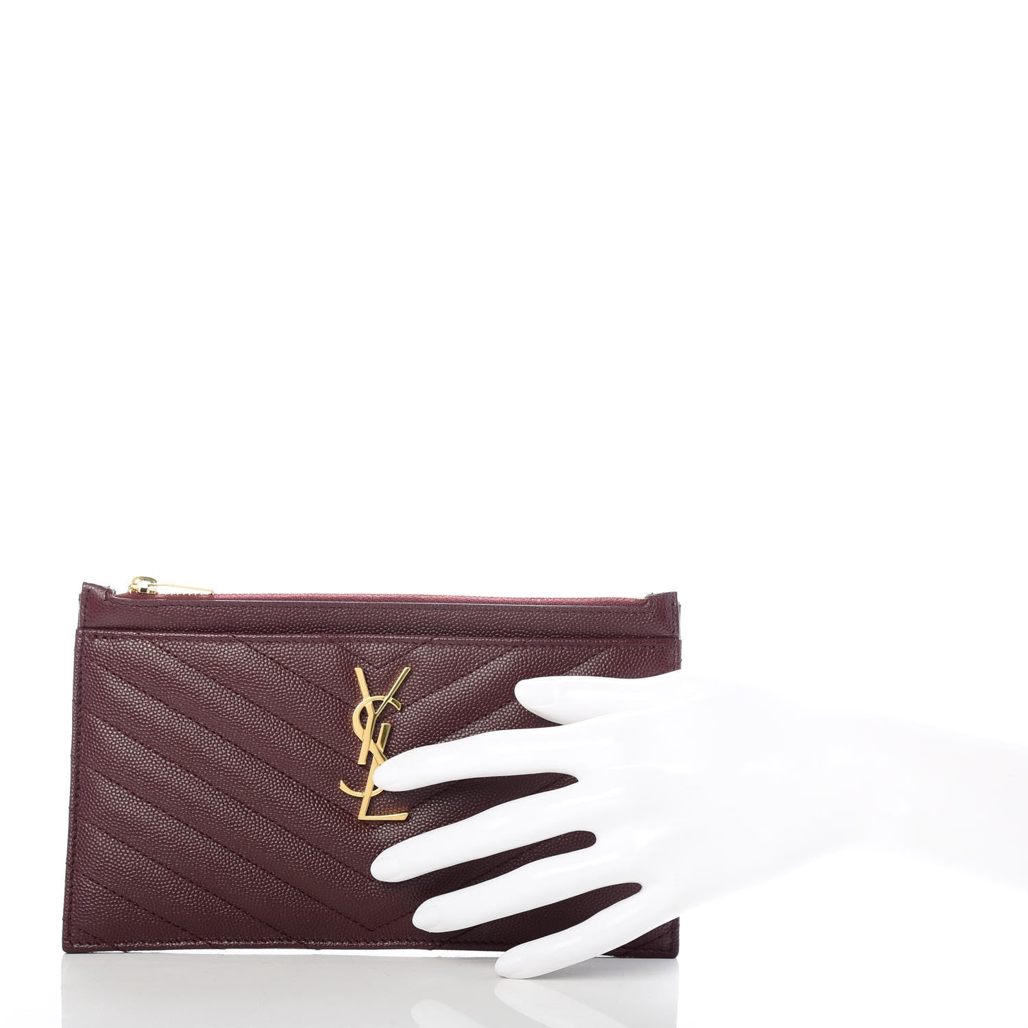 Saint Laurent Grain De Poudre Matelasse Chevron Monogram Bill Pouch Rouge Legion 2 of 8