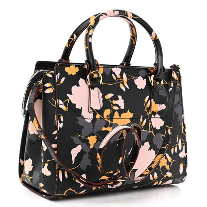 Salvatore Ferragamo Hammered Calfskin Floral Printed Beky Tote Black Multicolor 3 of 10