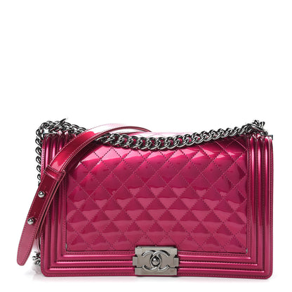 Chanel Metallic Patent Quilted New Medium Boy Flap Fuchsia 1 of 16