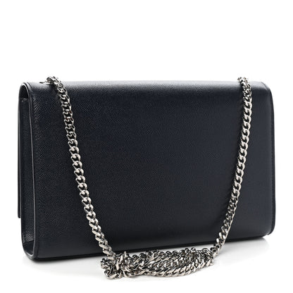 Saint Laurent Grain De Poudre Medium Classic Monogram Kate Satchel Deep Marine 3 of 9