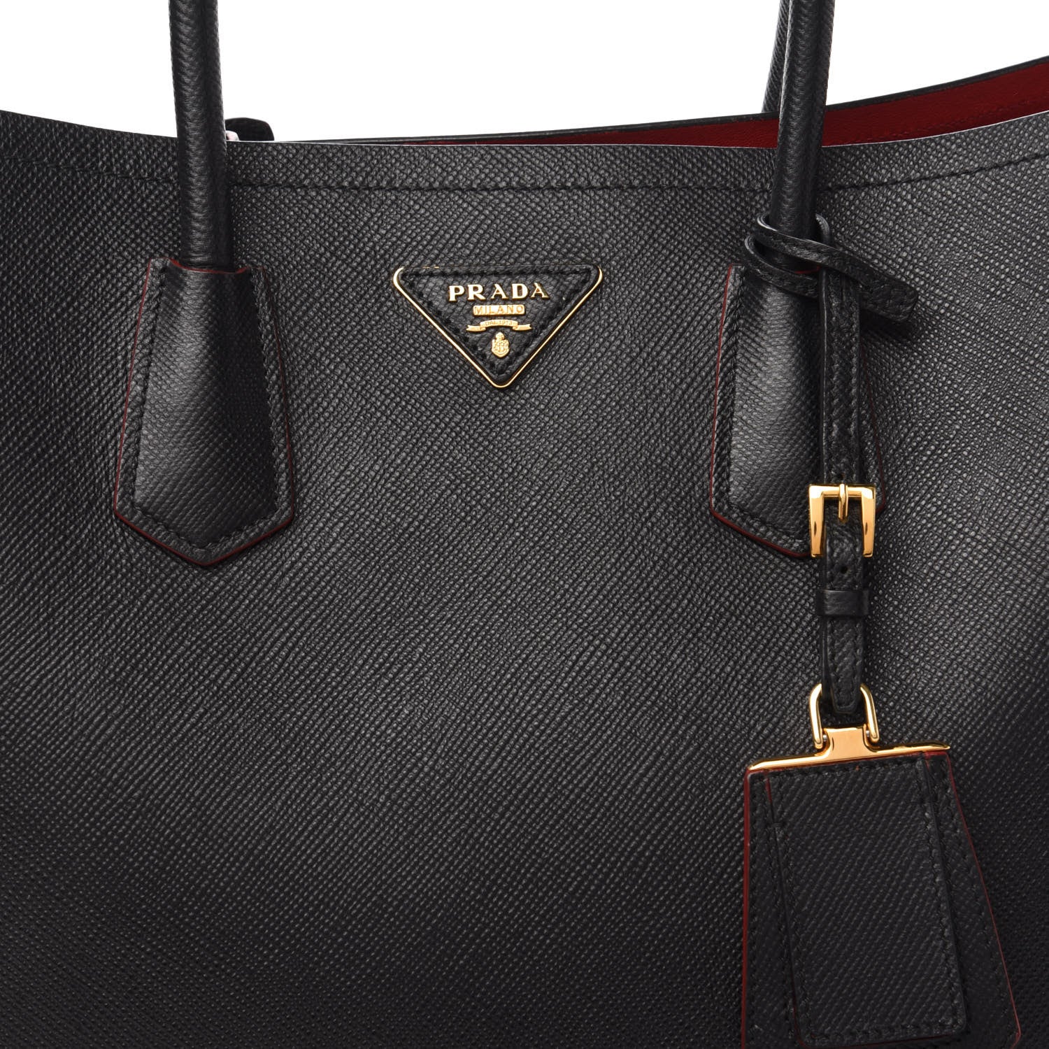 Prada Saffiano Cuir Large Double Bag Black Fuoco 9 of 9