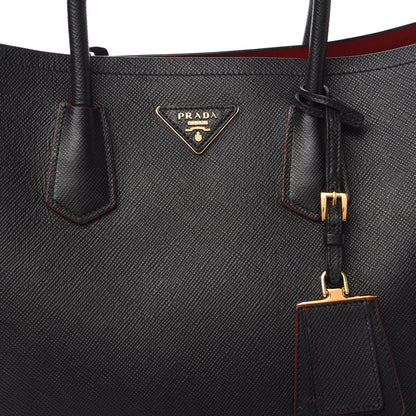 Prada Saffiano Cuir Large Double Bag Black Fuoco 9 of 9