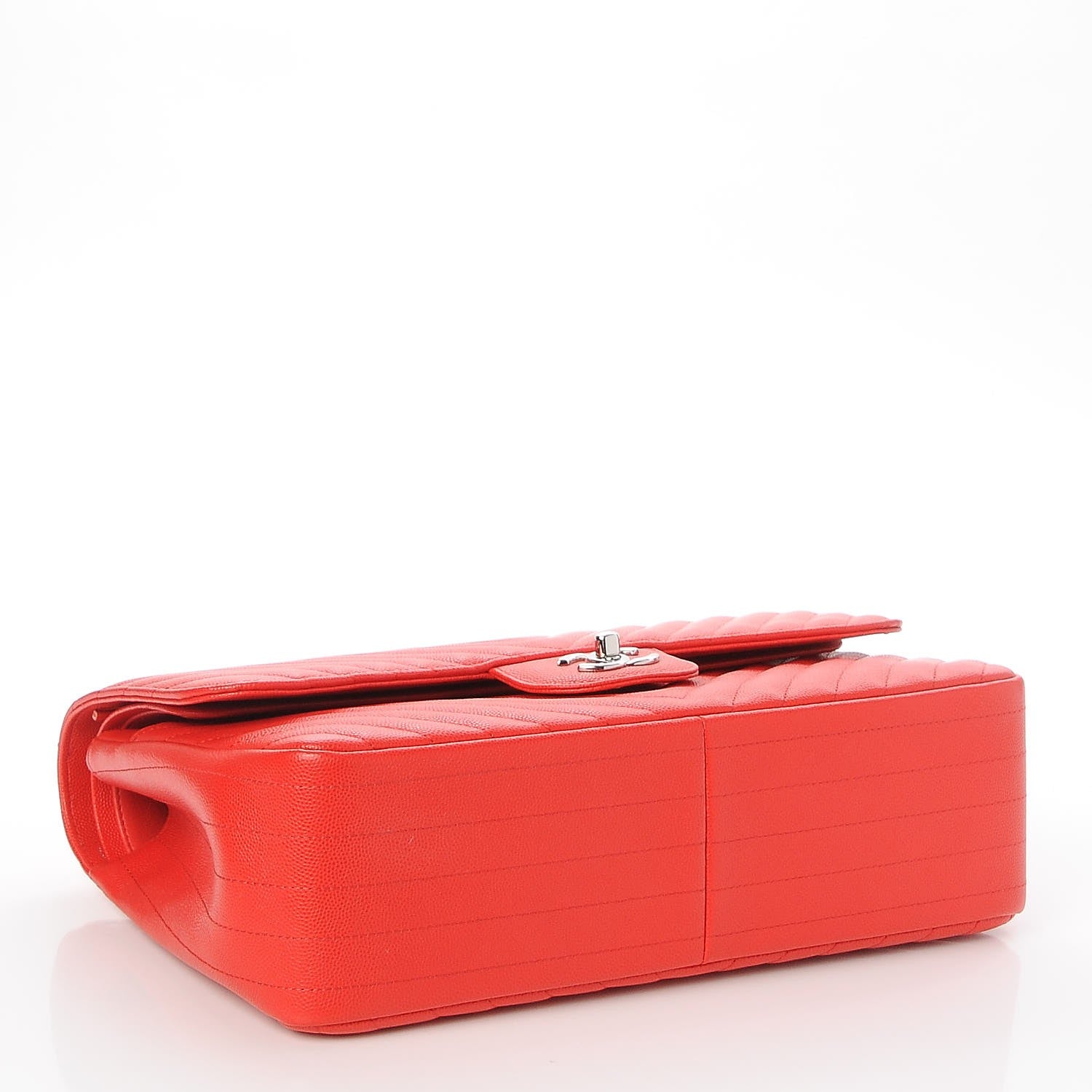 Chanel Caviar Chevron Quilted Jumbo Double Flap Red 4 of 9