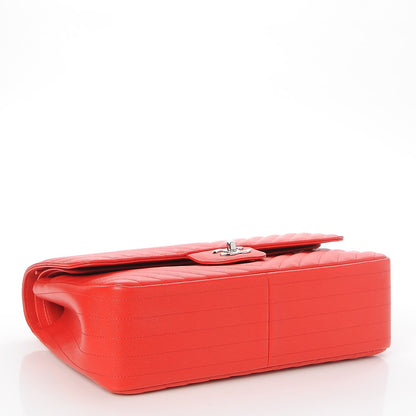 Chanel Caviar Chevron Quilted Jumbo Double Flap Red 4 of 9