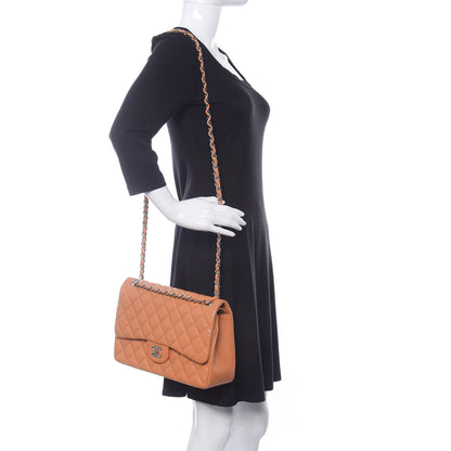 Chanel Caviar Quilted Jumbo Double Flap Light Brown 2 of 10