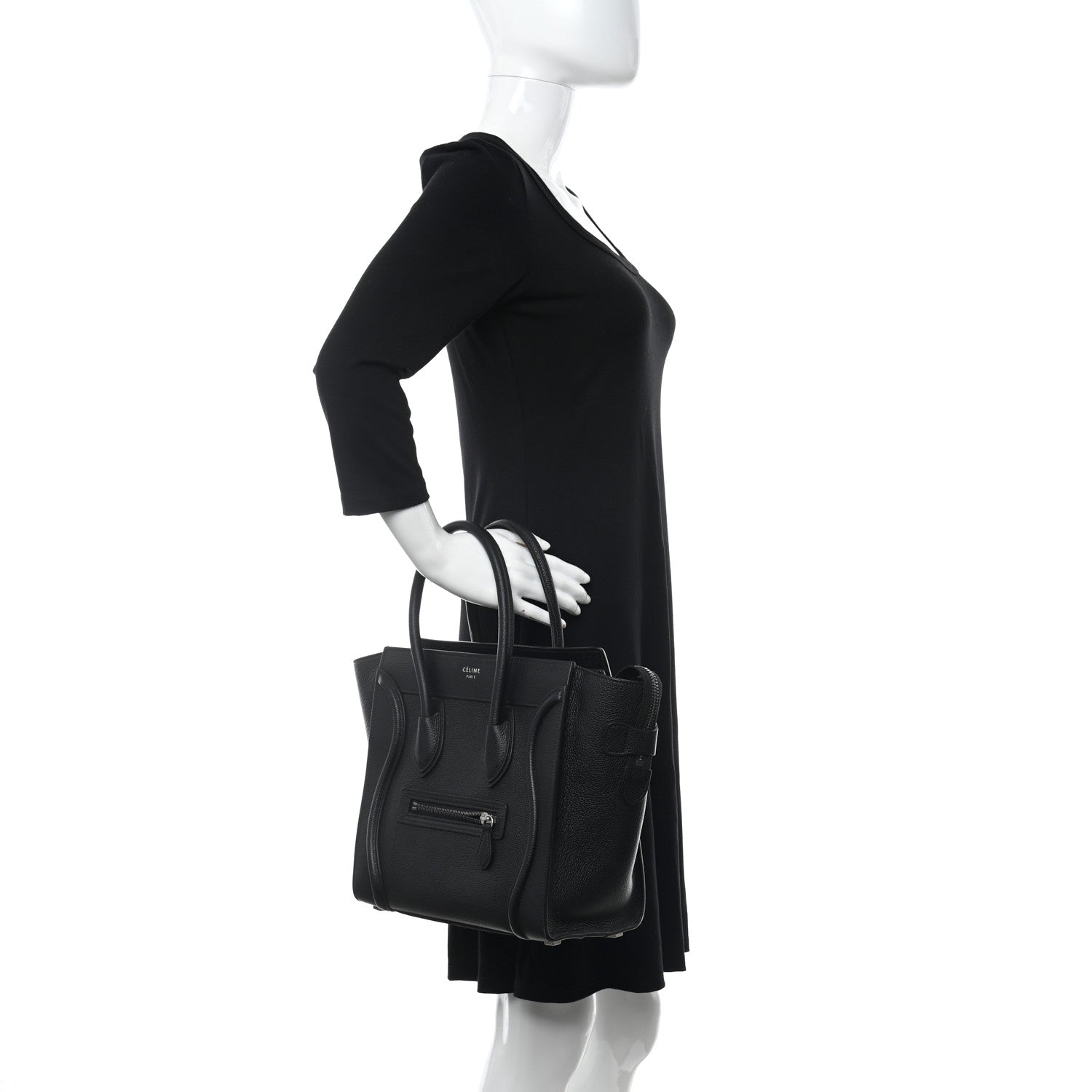 Celine Drummed Calfskin Micro Luggage Black 2 of 10