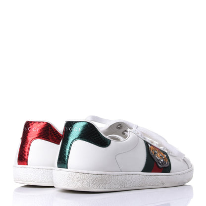 Gucci Calfskin Ayers Web Tiger Embroidered Mens Ace Sneakers 8 White Green Red 4 of 10