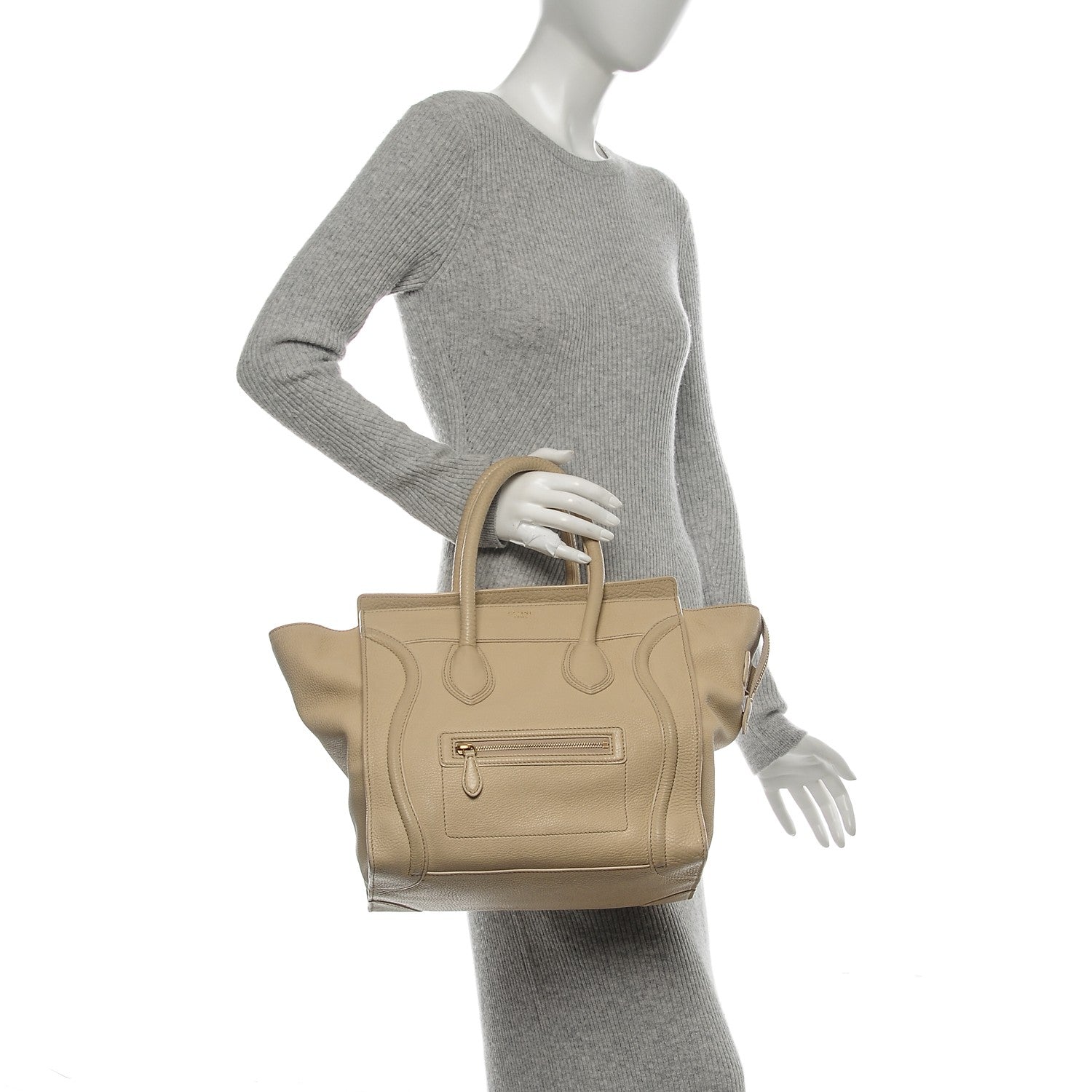 Celine Pebbled Calfskin Mini Luggage Cream 2 of 10