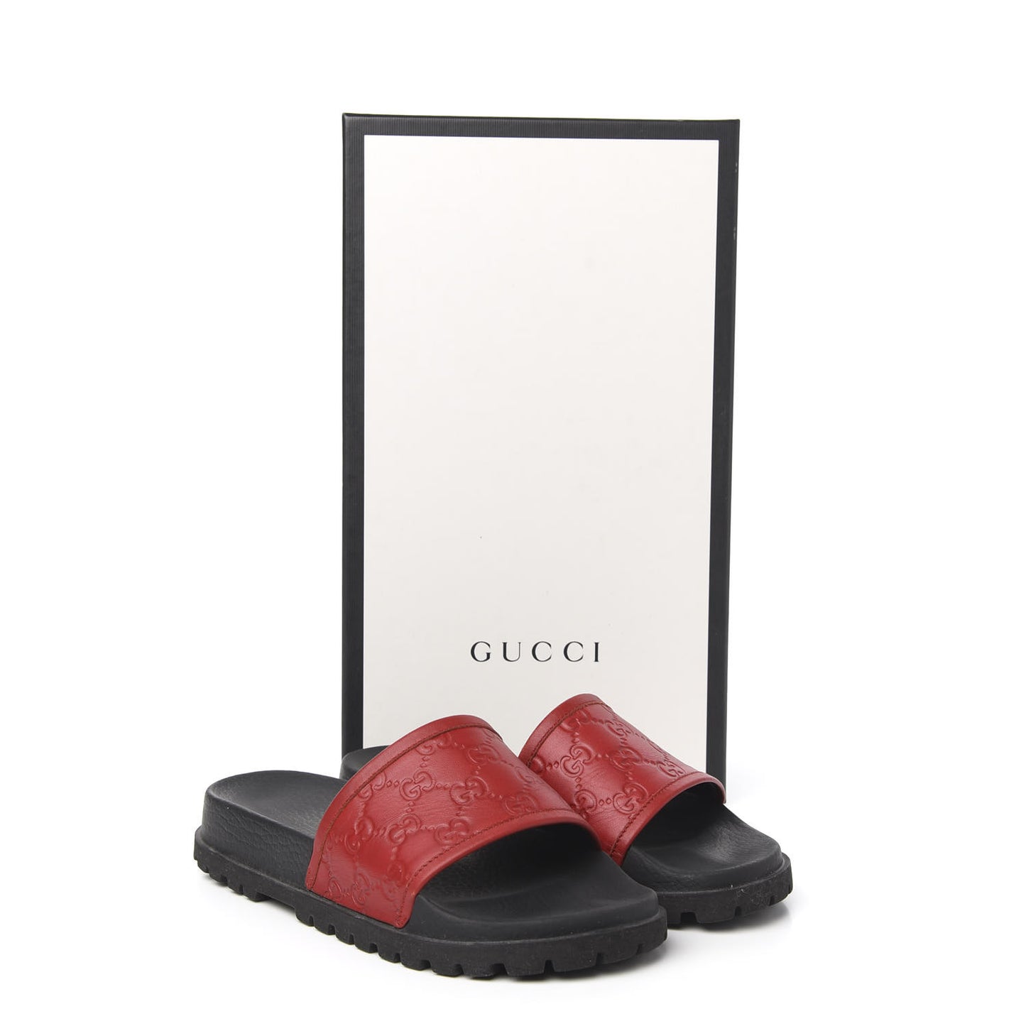 Guccissima Signature Mens Lug Sole Slide Sandals 5 Hibiscus Red