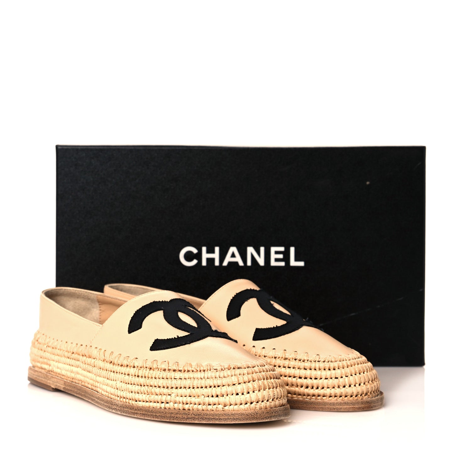 Lambskin Grosgrain CC Espadrilles 38 Beige Black