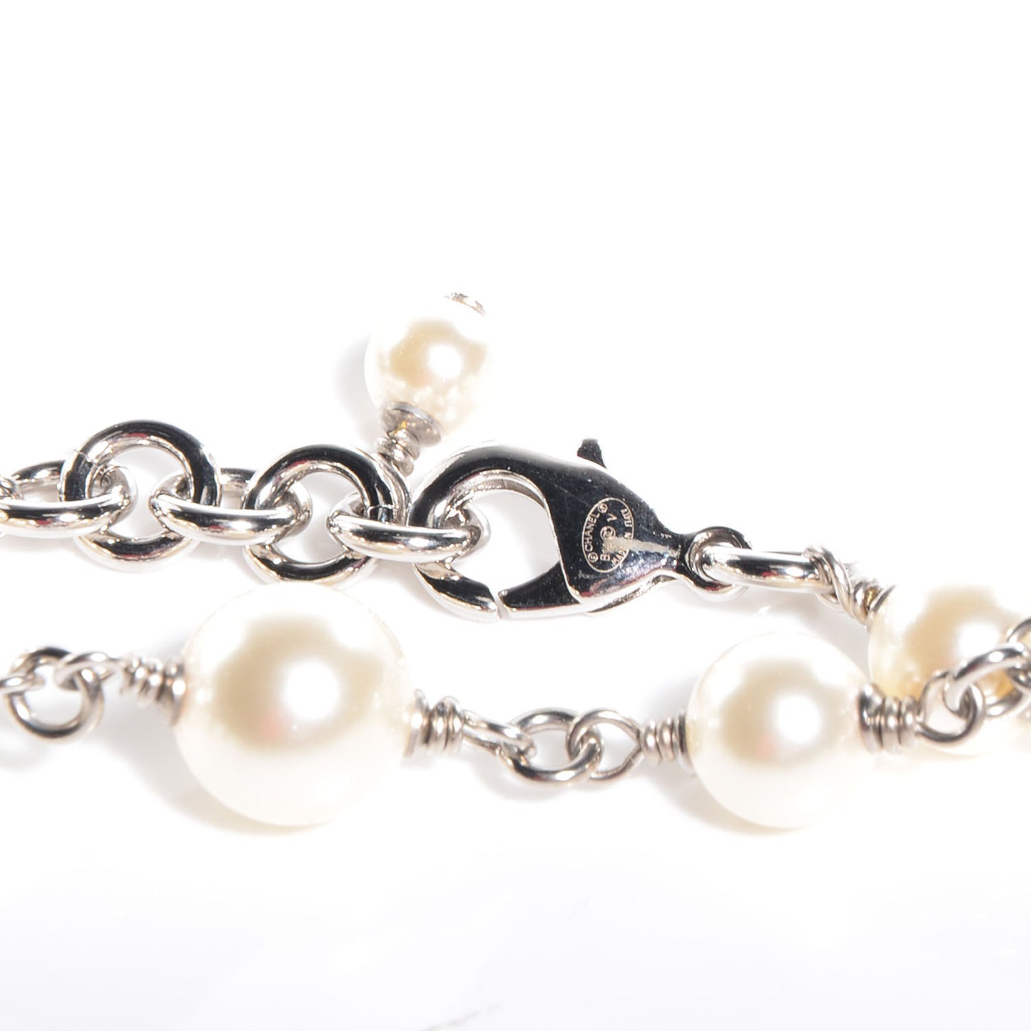 Crystal Pearl CC Long Necklace Silver