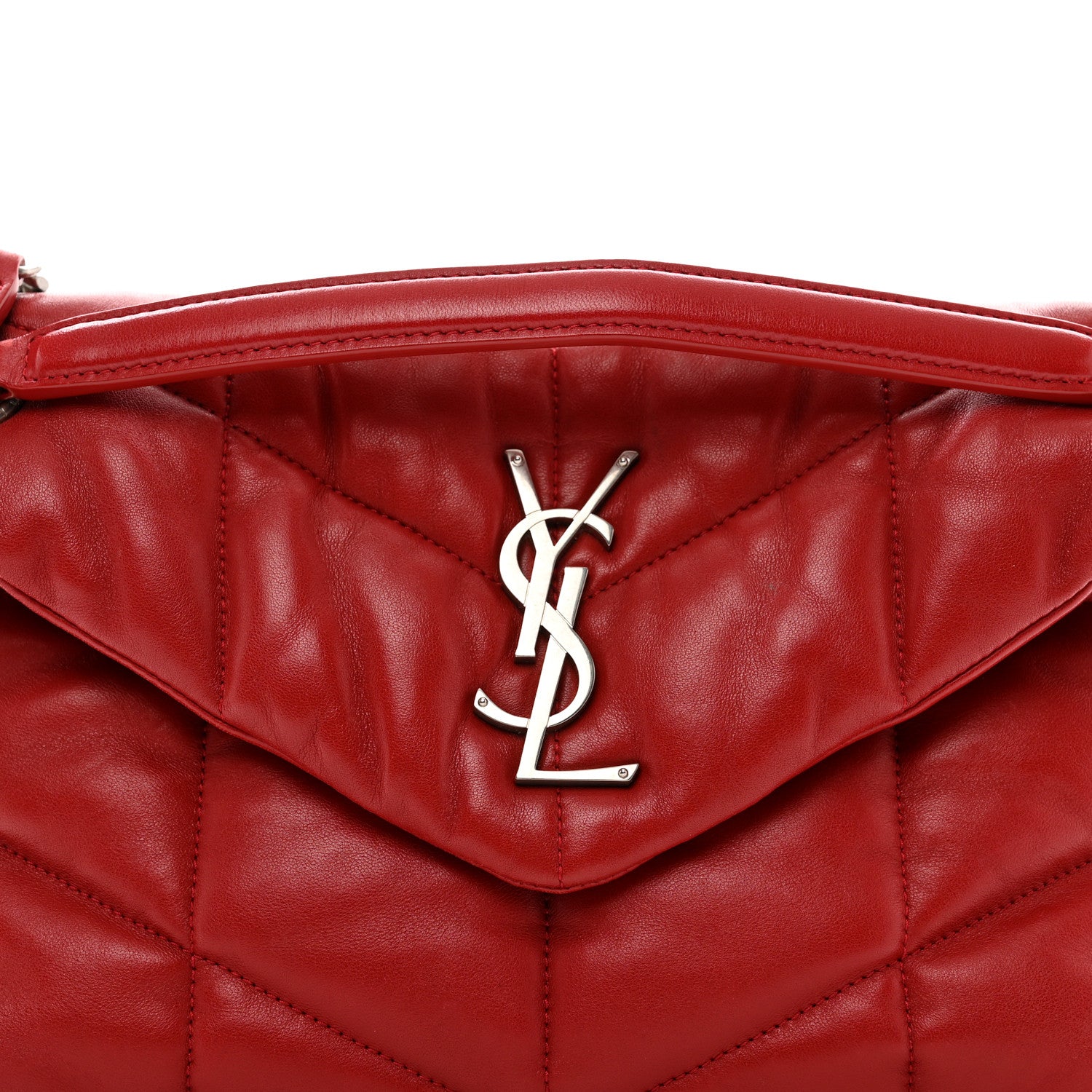 Saint Laurent Lambskin Quilted Small Loulou Puffer Monogram Chain Satchel Red 5 of 11