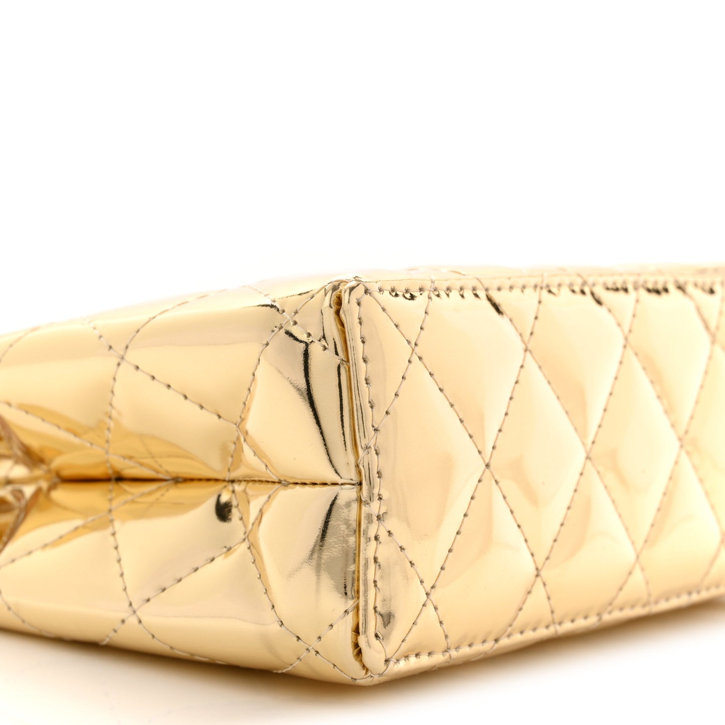 Mirror Calfskin Metallic Calfskin Quilted Nano Kelly Shopper Gold