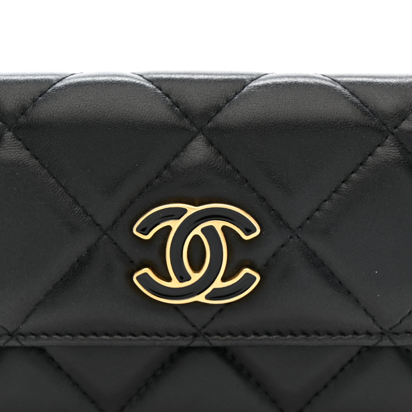 Lambskin Enamel Quilted Pending CC Flap Belt Bag Black