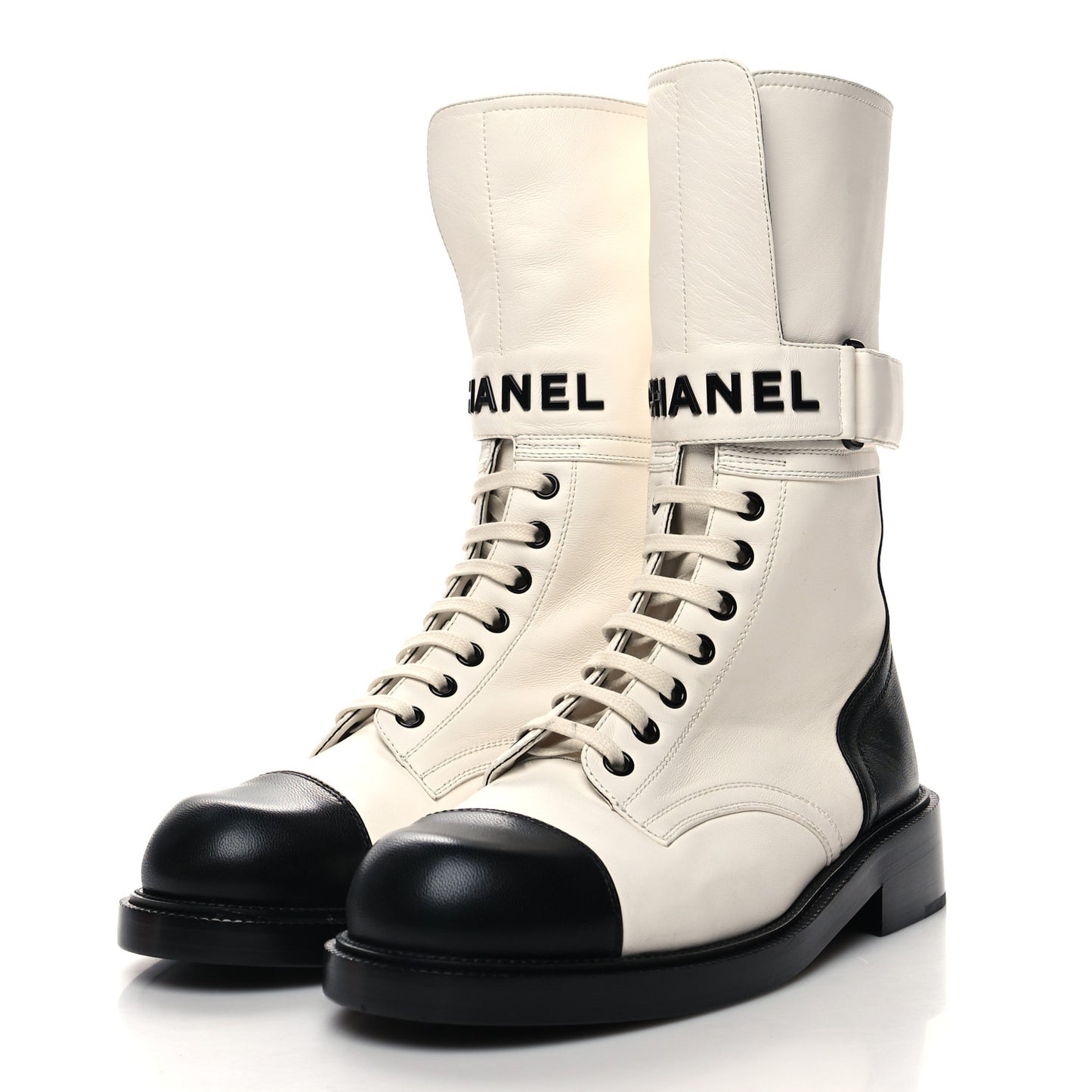 Calfskin Lace Up Logo Mid Calf Combat Boots 39 39 White