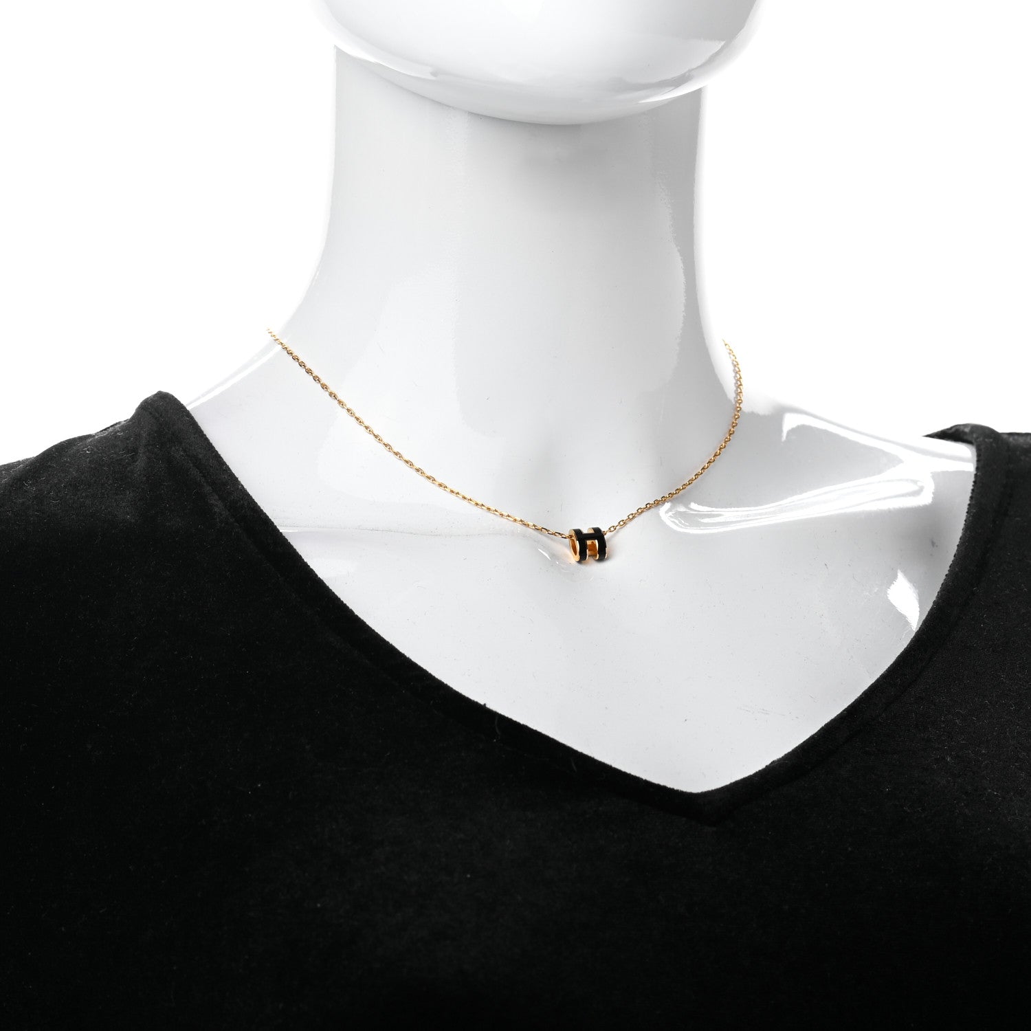 Hermes Lacquered Gold Mini Pop H Pendant Necklace Black 2 of 7