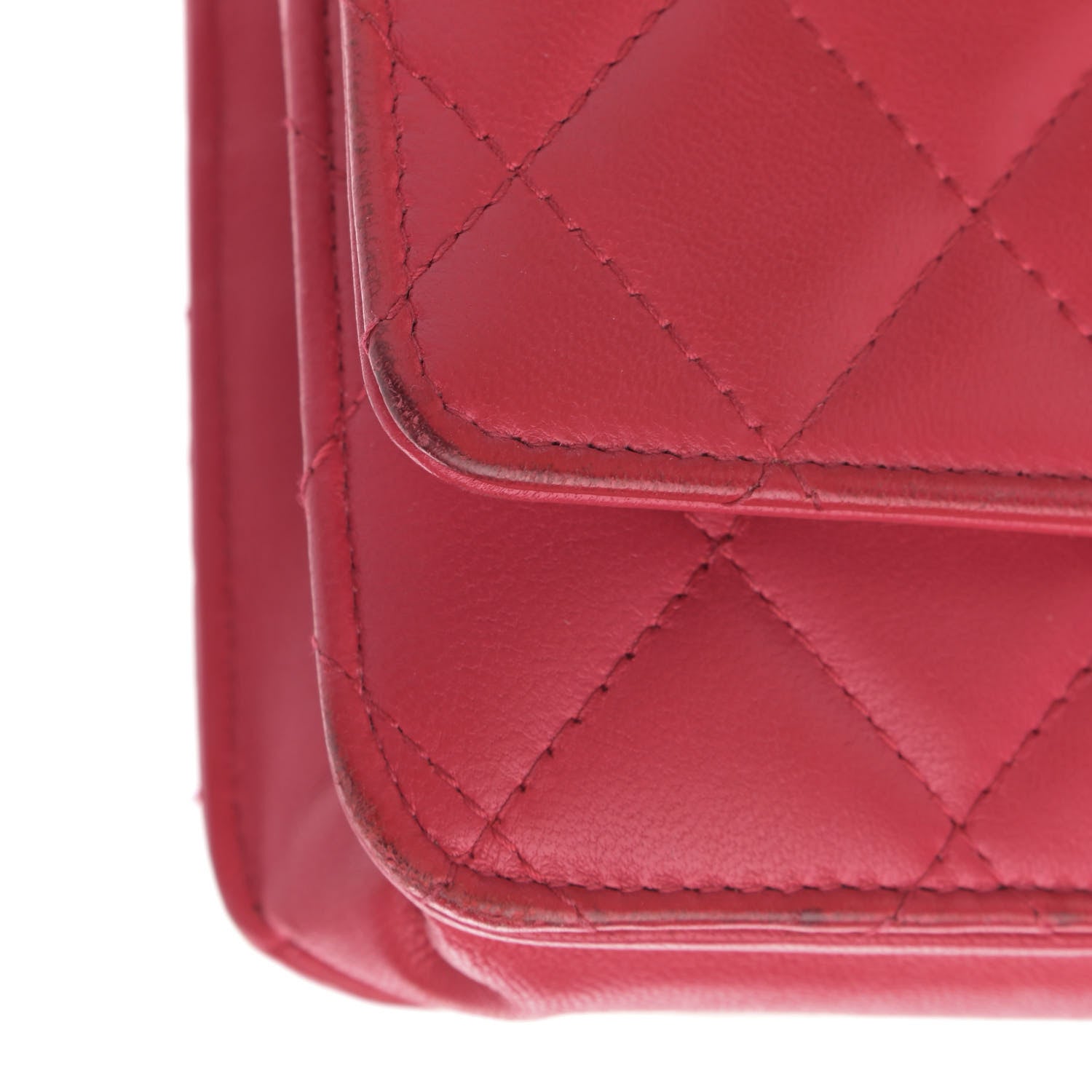Chanel Lambskin Quilted Wallet On Chain WOC Dark Pink 14 of 15