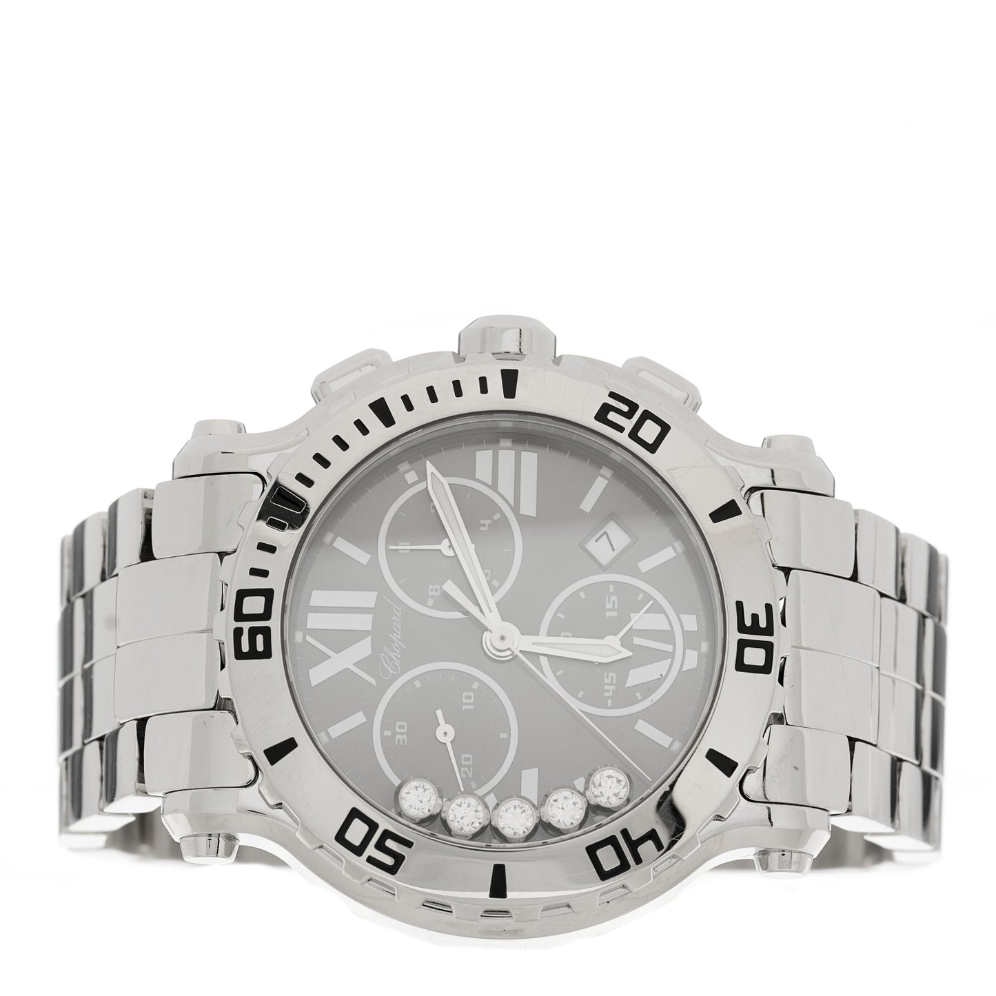 Stainless Steel 5 Diamond 42mm Happy Sport Chronograph Quartz Watch Brown