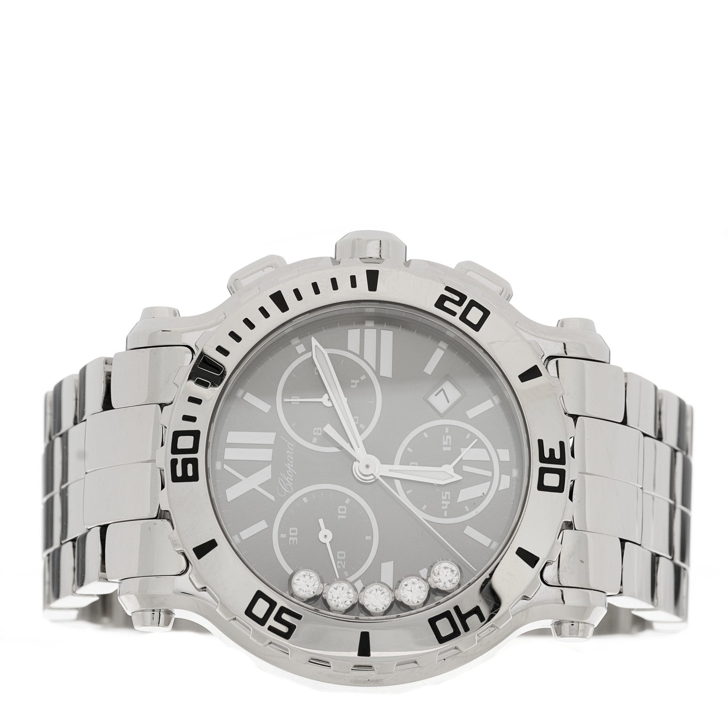 Chopard Stainless Steel 5 Diamond 42mm Happy Sport Chronograph Quartz Watch Brown 2 of 4
