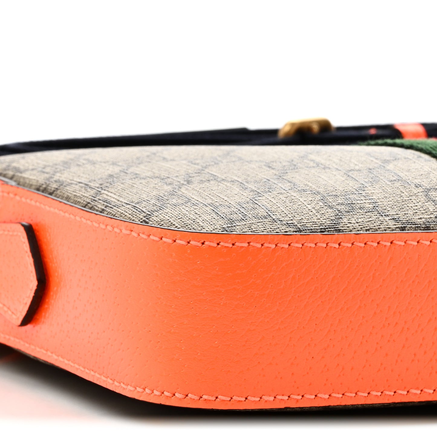 GG Supreme Monogram Textured Dollar Calfskin Web Ophidia Wristlet Shoulder Bag Beige Ebony Orange
