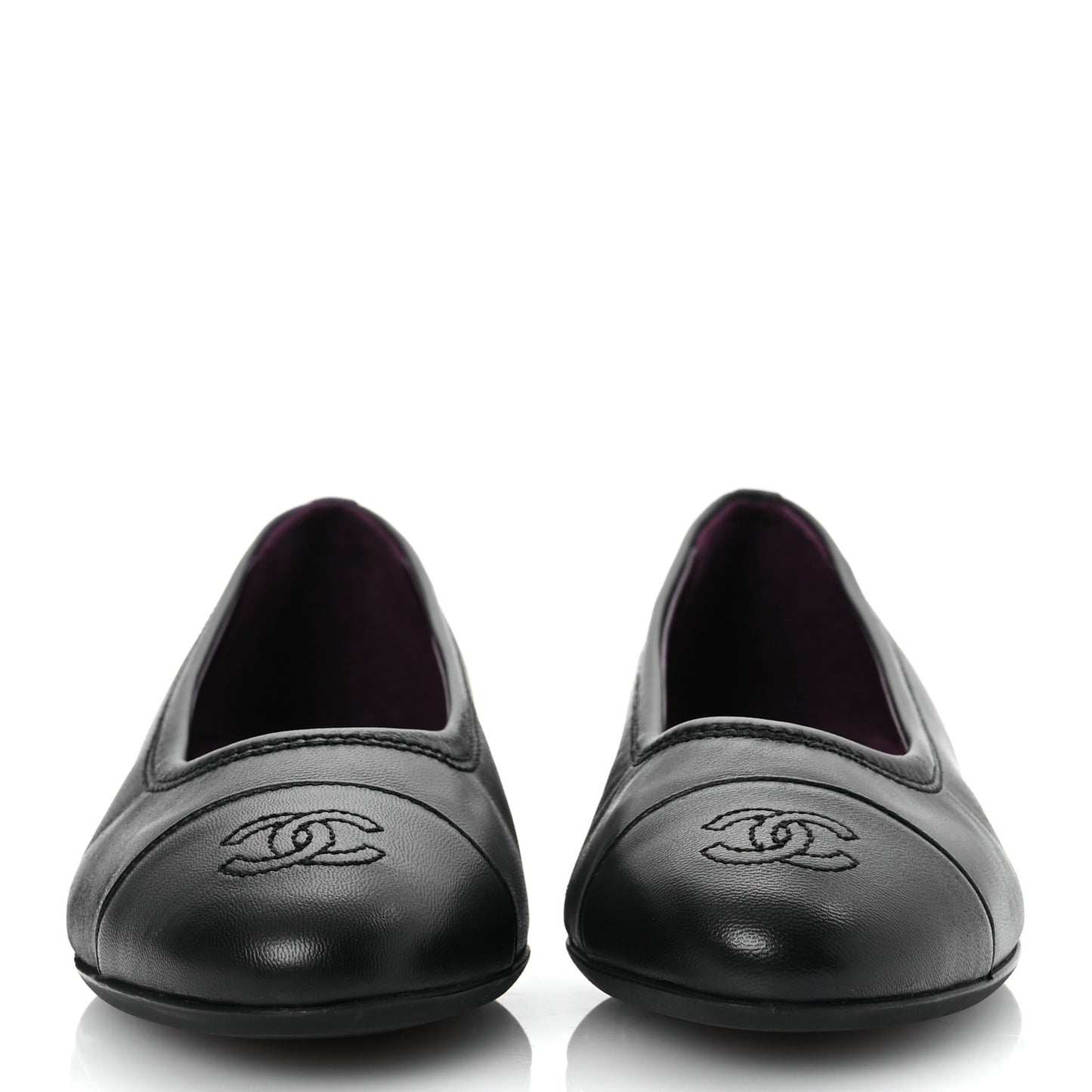Lambskin Cap Toe CC Uniform Ballerina Flats 38 Black