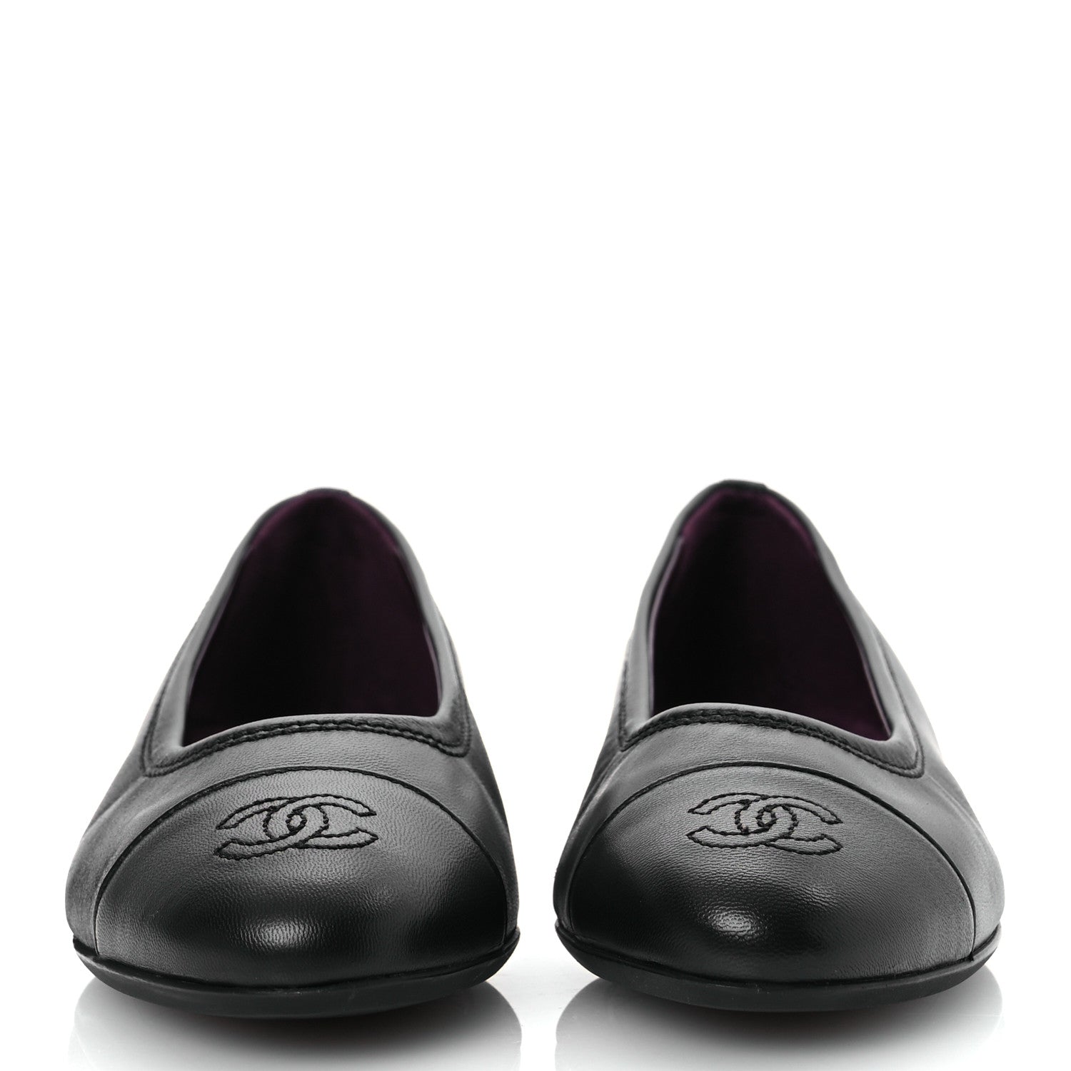 Chanel Lambskin Cap Toe CC Uniform Ballerina Flats 38 Black 3 of 12