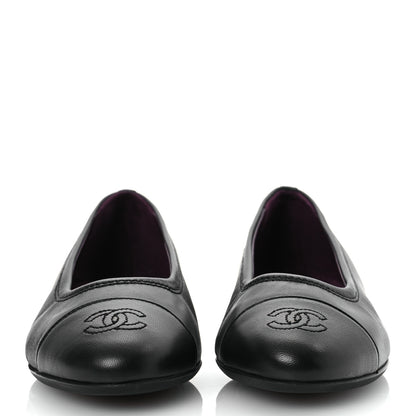 Chanel Lambskin Cap Toe CC Uniform Ballerina Flats 38 Black 3 of 12