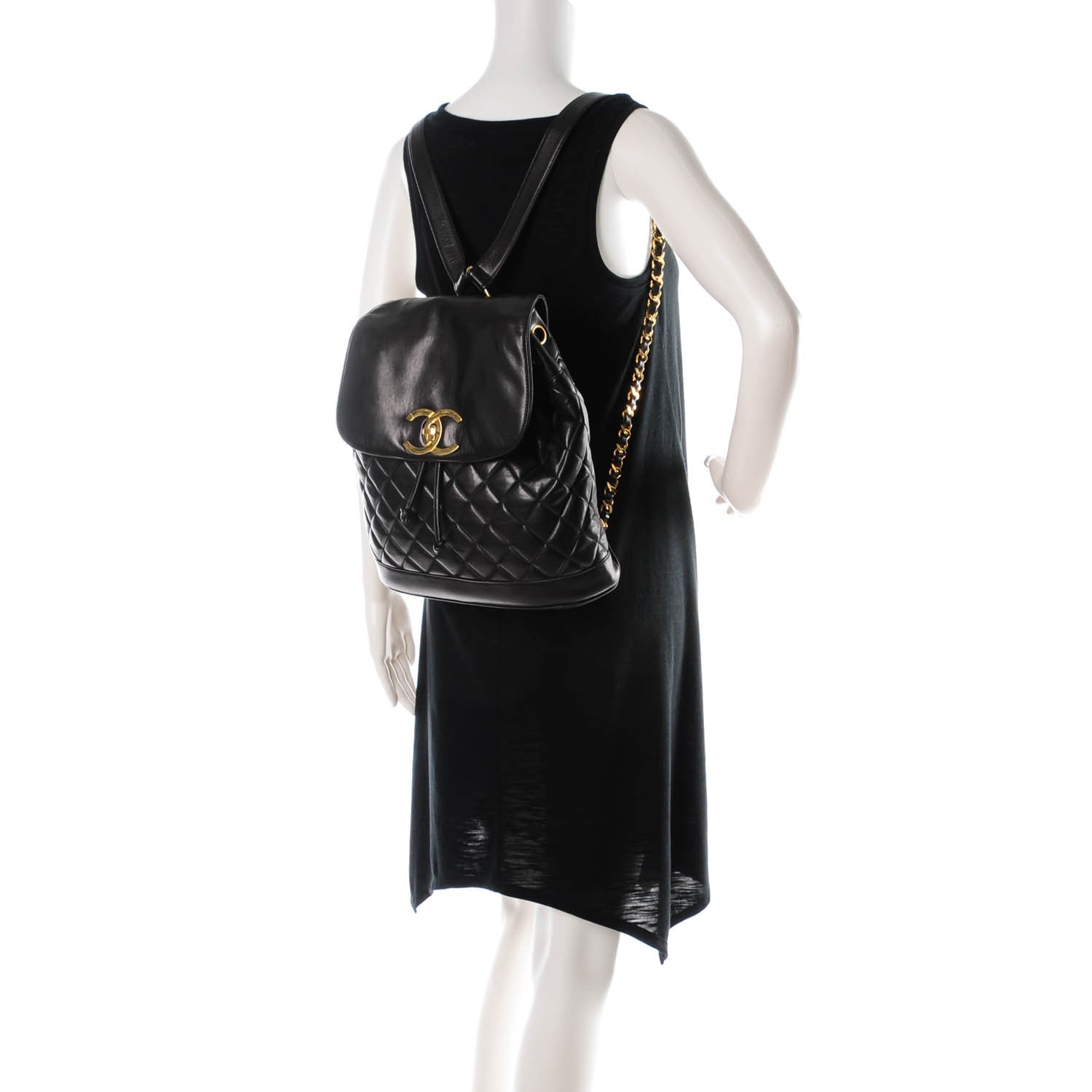 Chanel Lambskin Quilted Drawstring Backpack Black 2 of 10