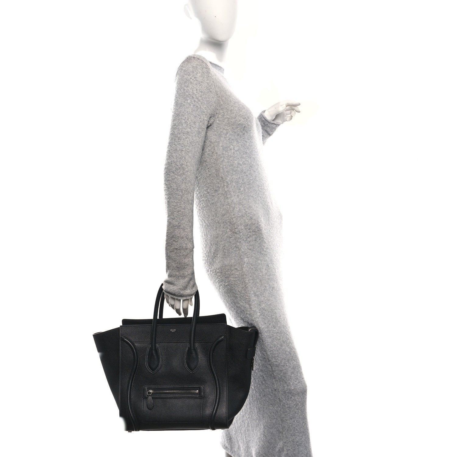 Celine Drummed Calfskin Mini Luggage Black 2 of 10