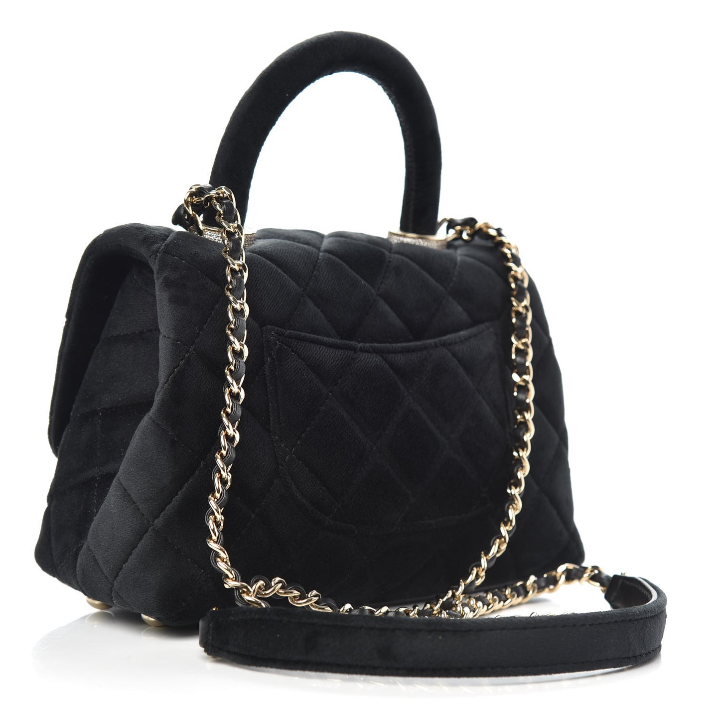 Velvet Crystal Quilted Extra Mini Coco Handle Flap Black