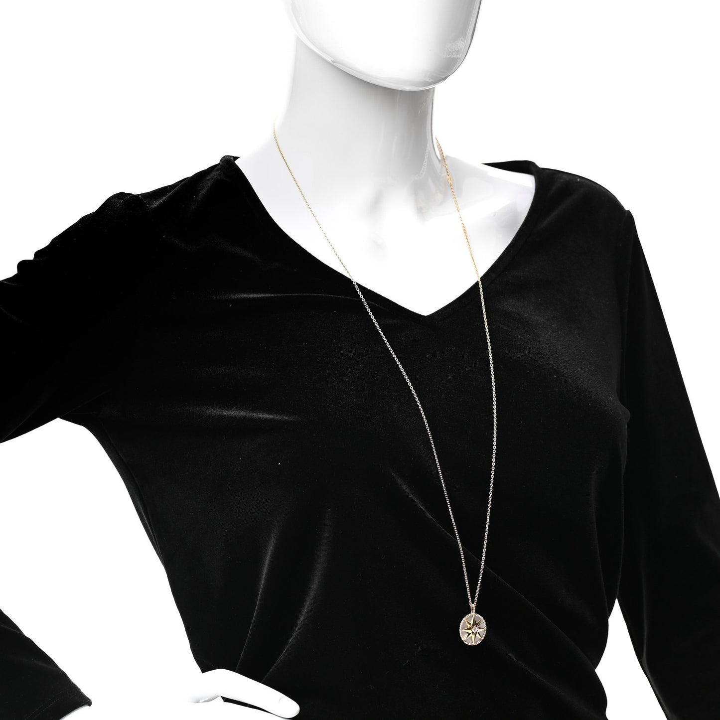 18K Yellow Gold Diamond Mother of Pearl Rose Des Vents Medallion Necklace