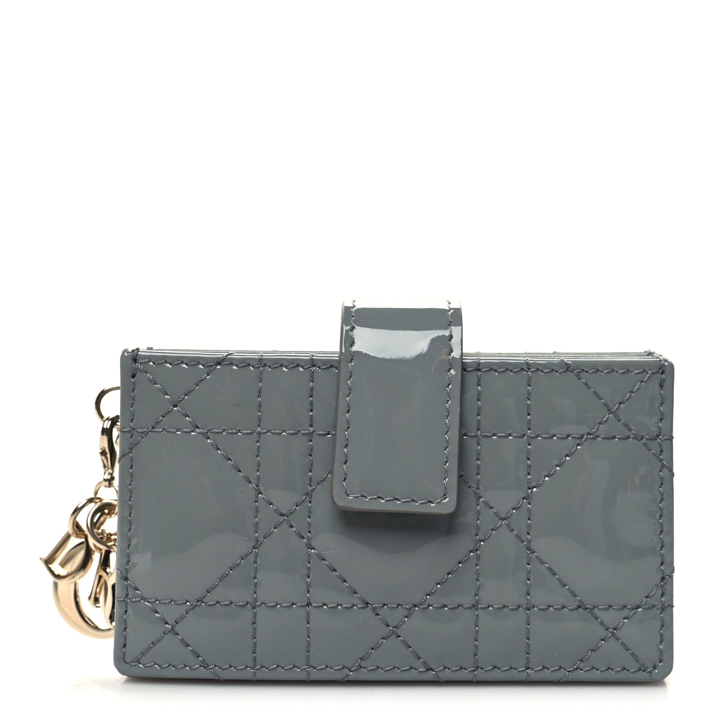 Patent Cannage Lady Dior 5 Gusset Card Holder Grey Stone