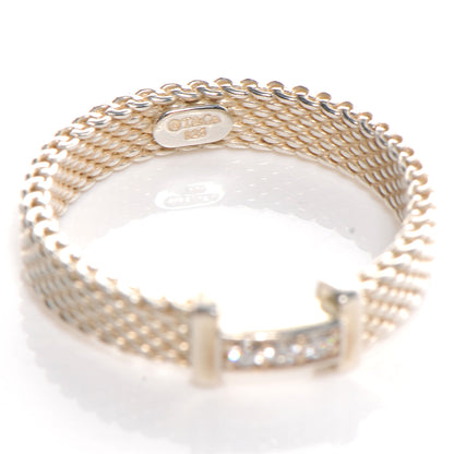 Tiffany Sterling Silver Diamonds Narrow Somerset Ring 54 7 4 of 5