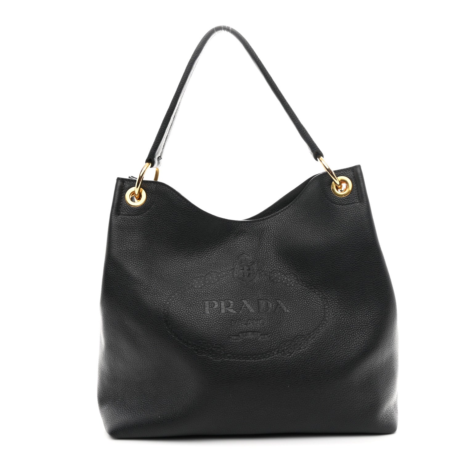 Prada Vitello Phenix Embossed Logo Hobo Black 1 of 10