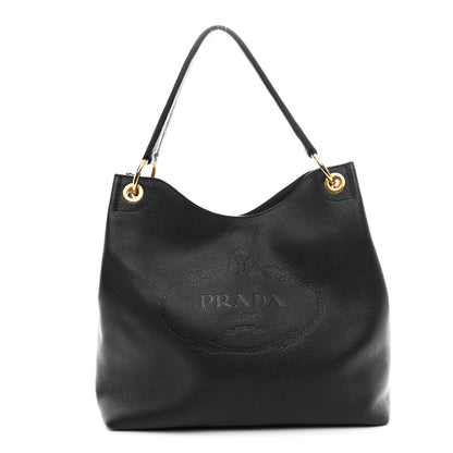 Prada Vitello Phenix Embossed Logo Hobo Black 1 of 10