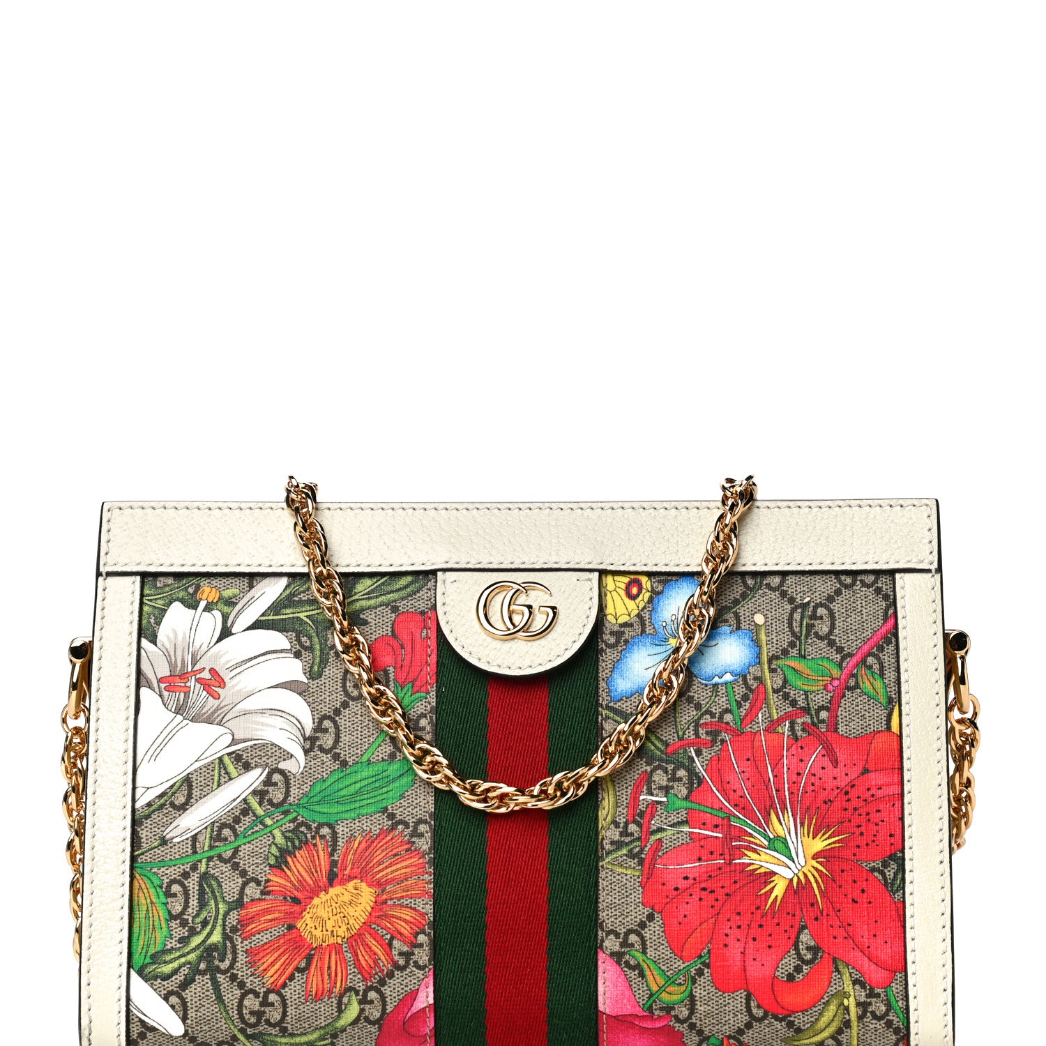 Gucci GG Supreme Monogram Flora Web Small Ophidia Chain Shoulder Bag White 8 of 10