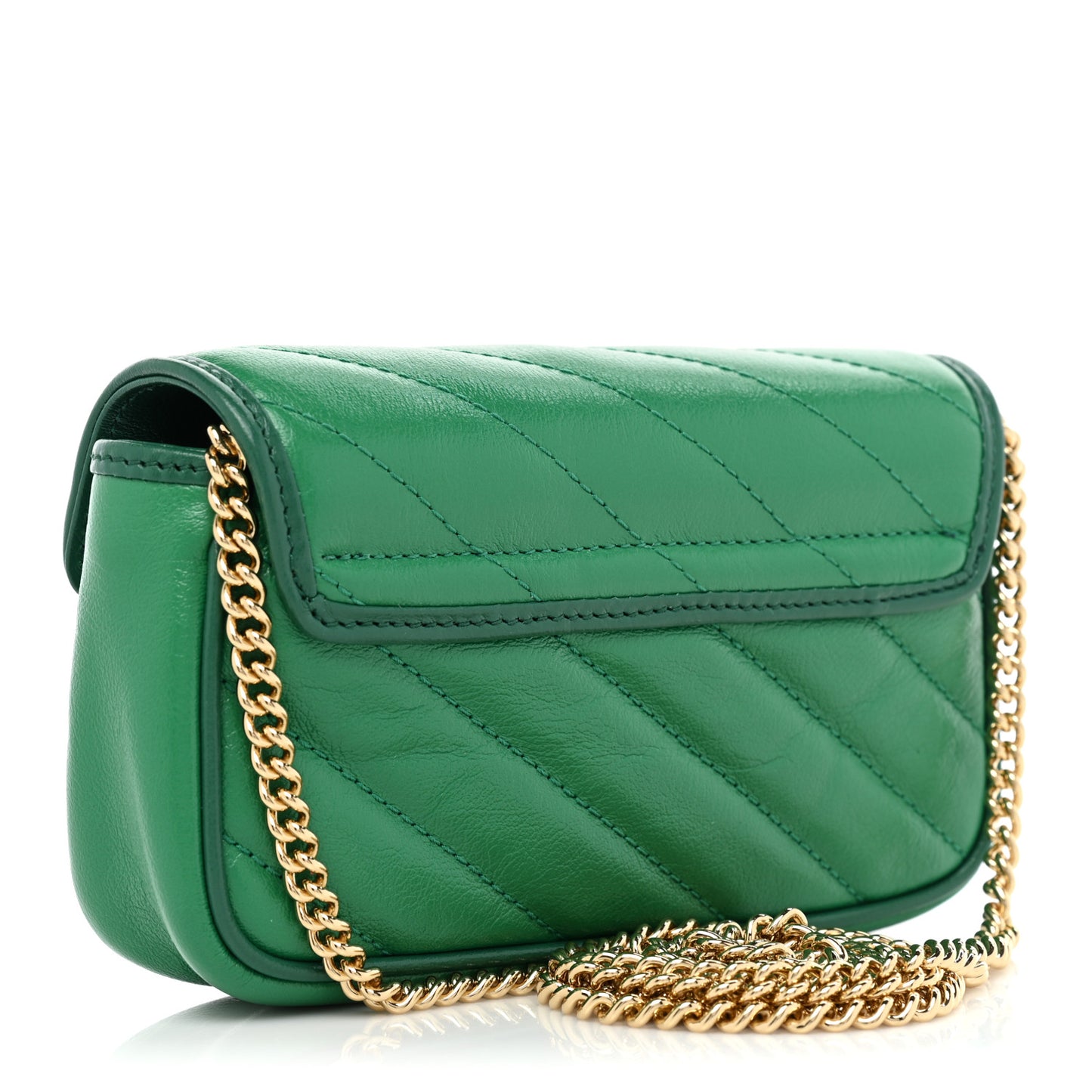 Azalea Calfskin Enamel Matelasse Diagonal Super Mini Torchon GG Marmont Shoulder Bag New Shamarock Emerald