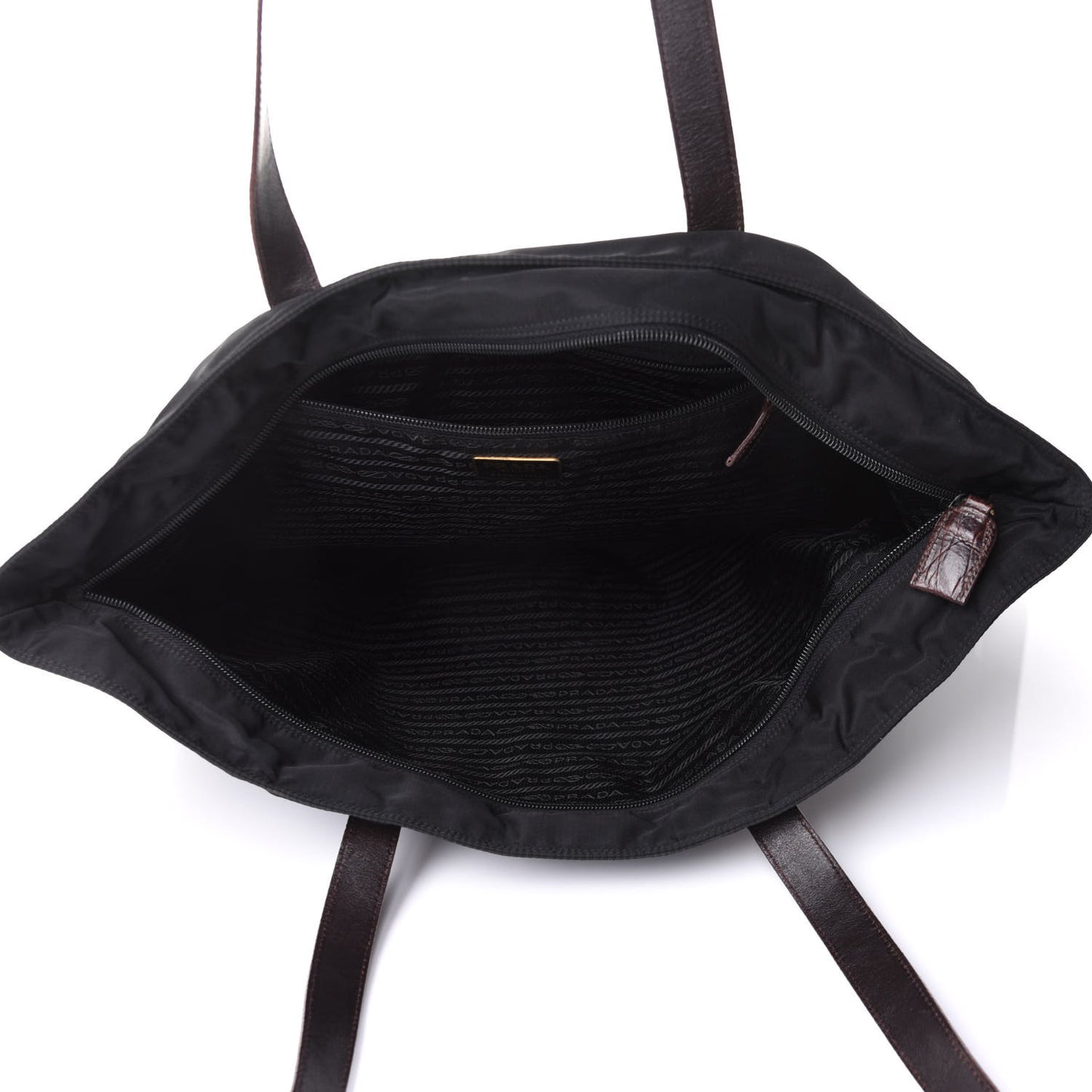 Tessuto Nylon Calfskin Crocodile Embossed Tote Brown