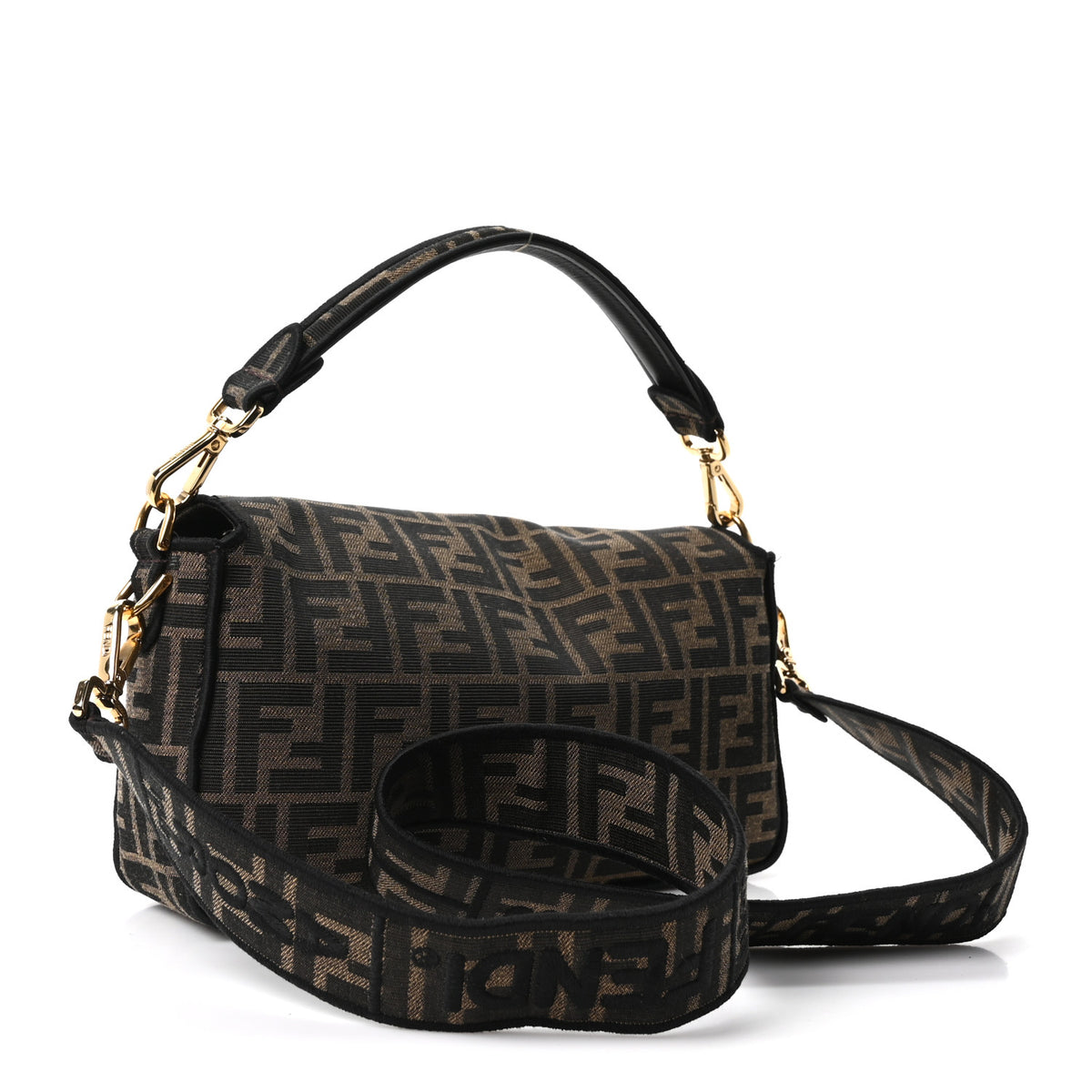 Fendi Fabric Jacquard FF 1974 Medium Baguette Tobacco Moro Black 5 of 20