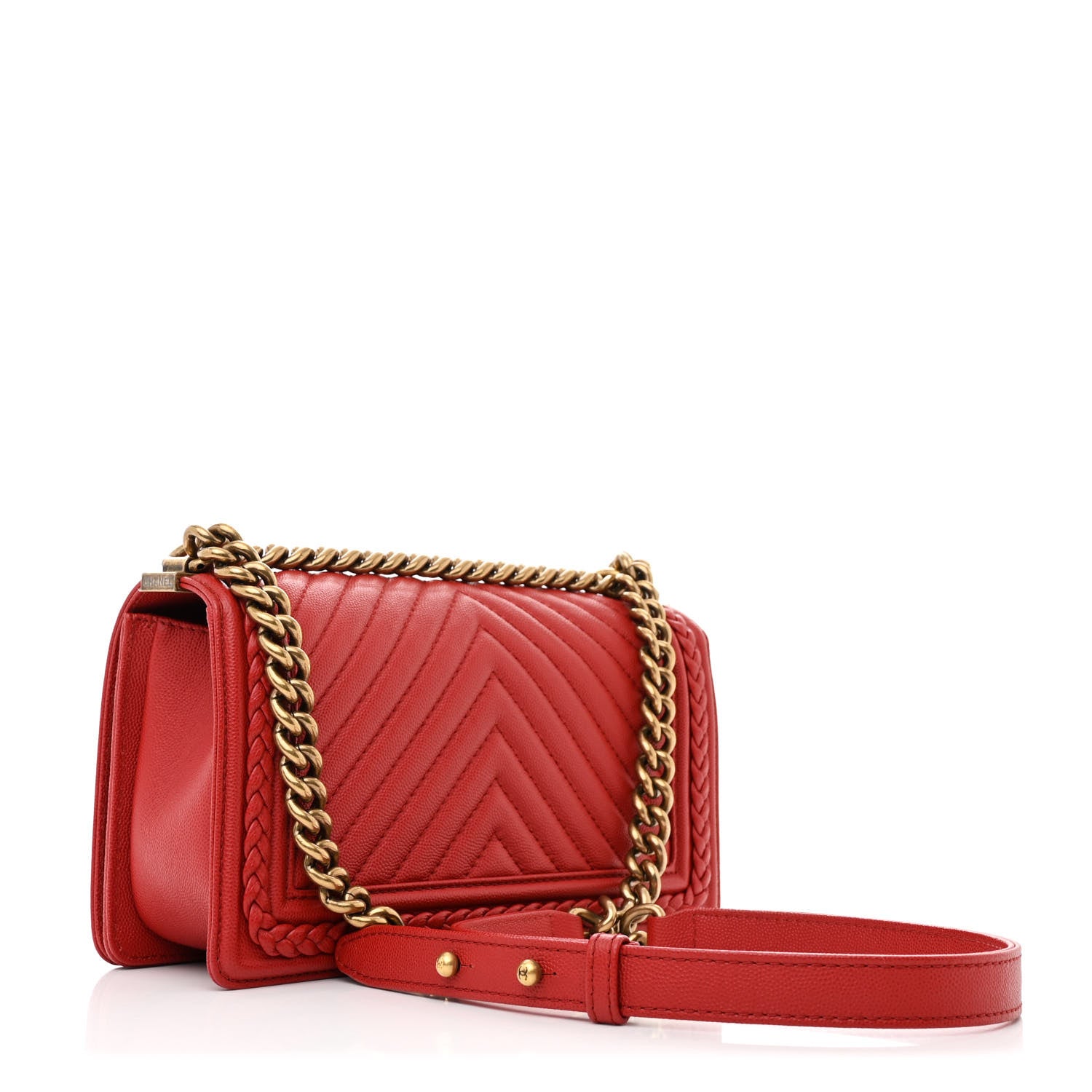 Chanel Caviar Chevron Quilted Braided Medium Boy Flap Red 3 of 10