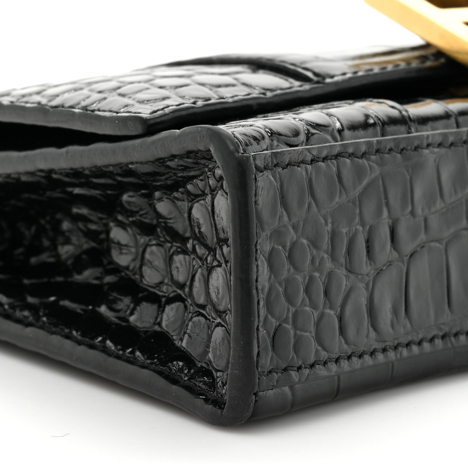 Balenciaga Shiny Calfskin Crocodile Embossed Hourglass Chain Bag Black 9 of 11