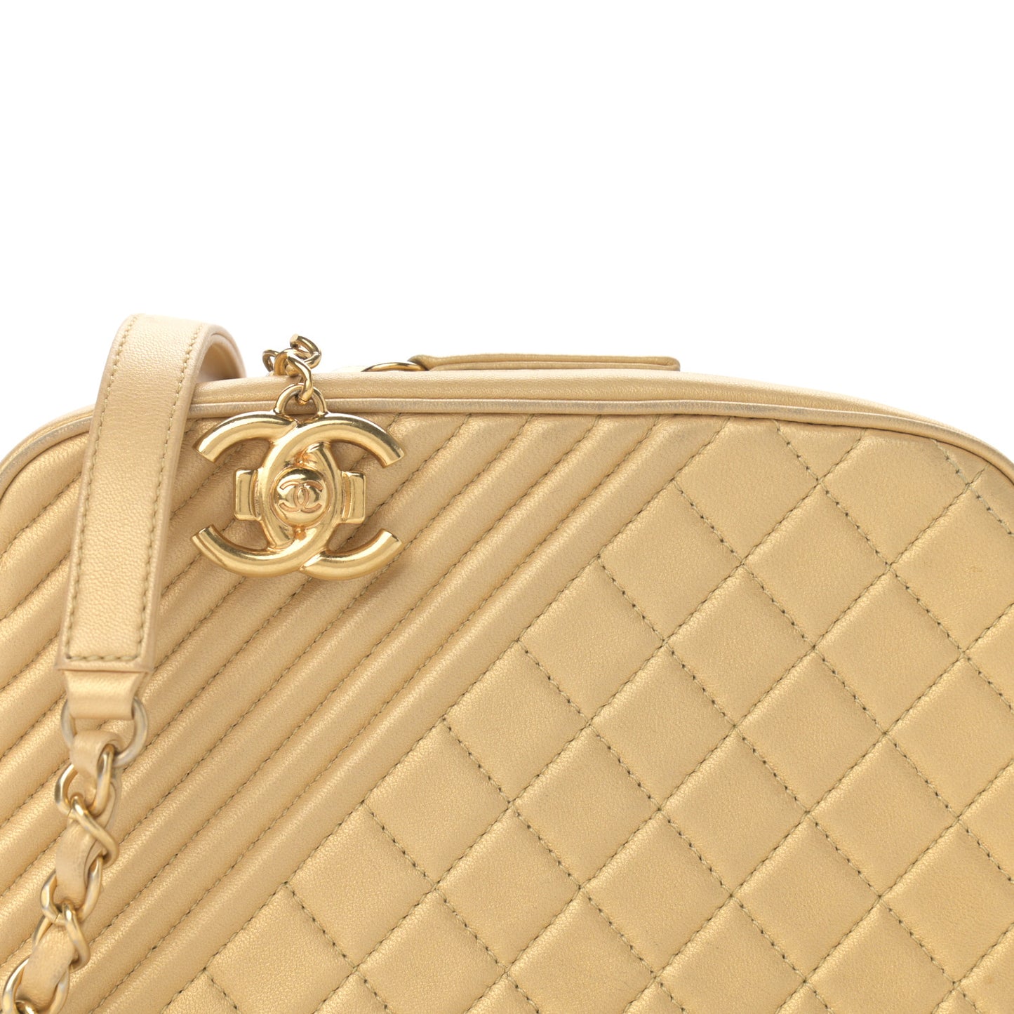 Metallic Lambskin Quilted Small Coco Boy Camera Case Gold