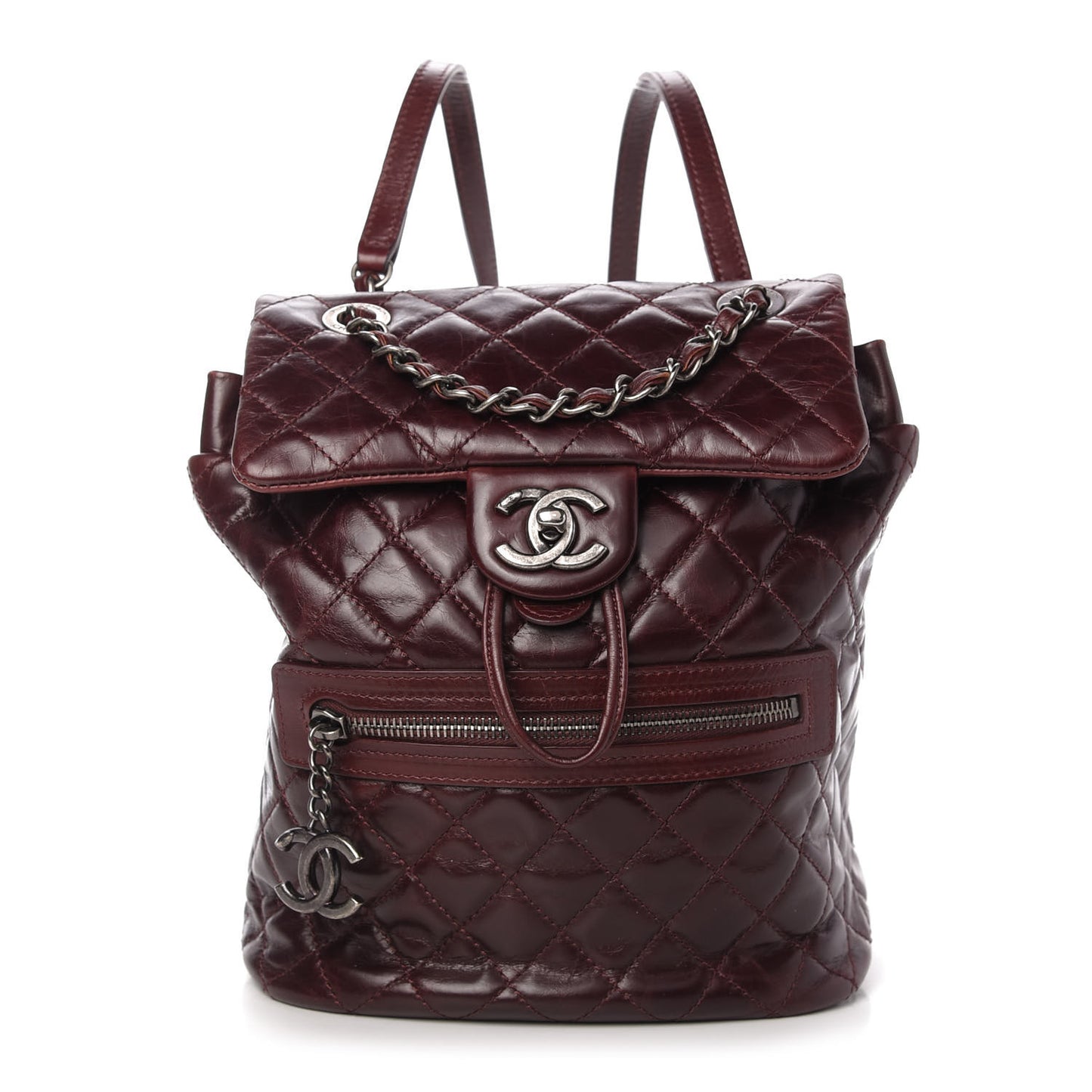 Glazed Calfskin Quilted Small Salzburg Backpack Burgundy