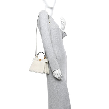 Fendi Curly Shearling Shiny Nappa Petite Peekaboo I SEE U Satchel White 2 of 13