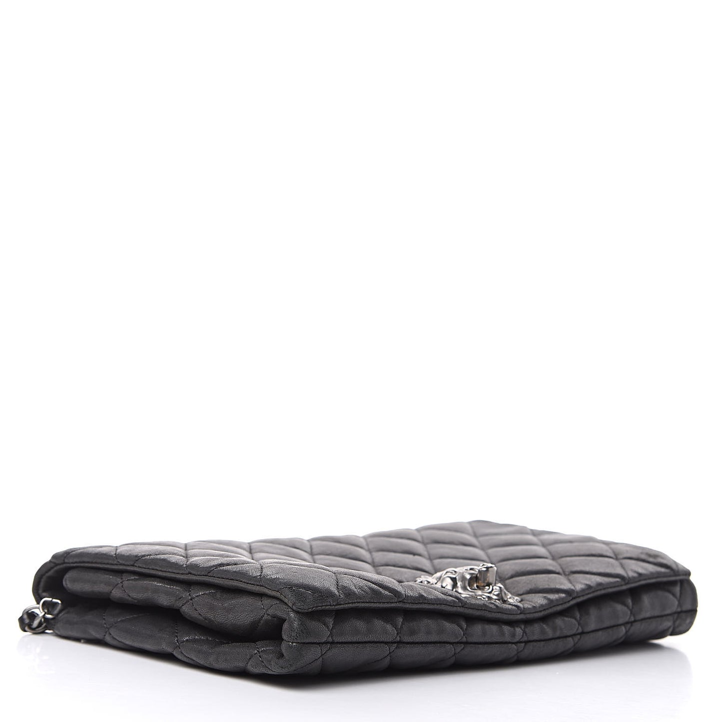 Lambskin Quilted Medium Leo Lion Flap Clutch Black